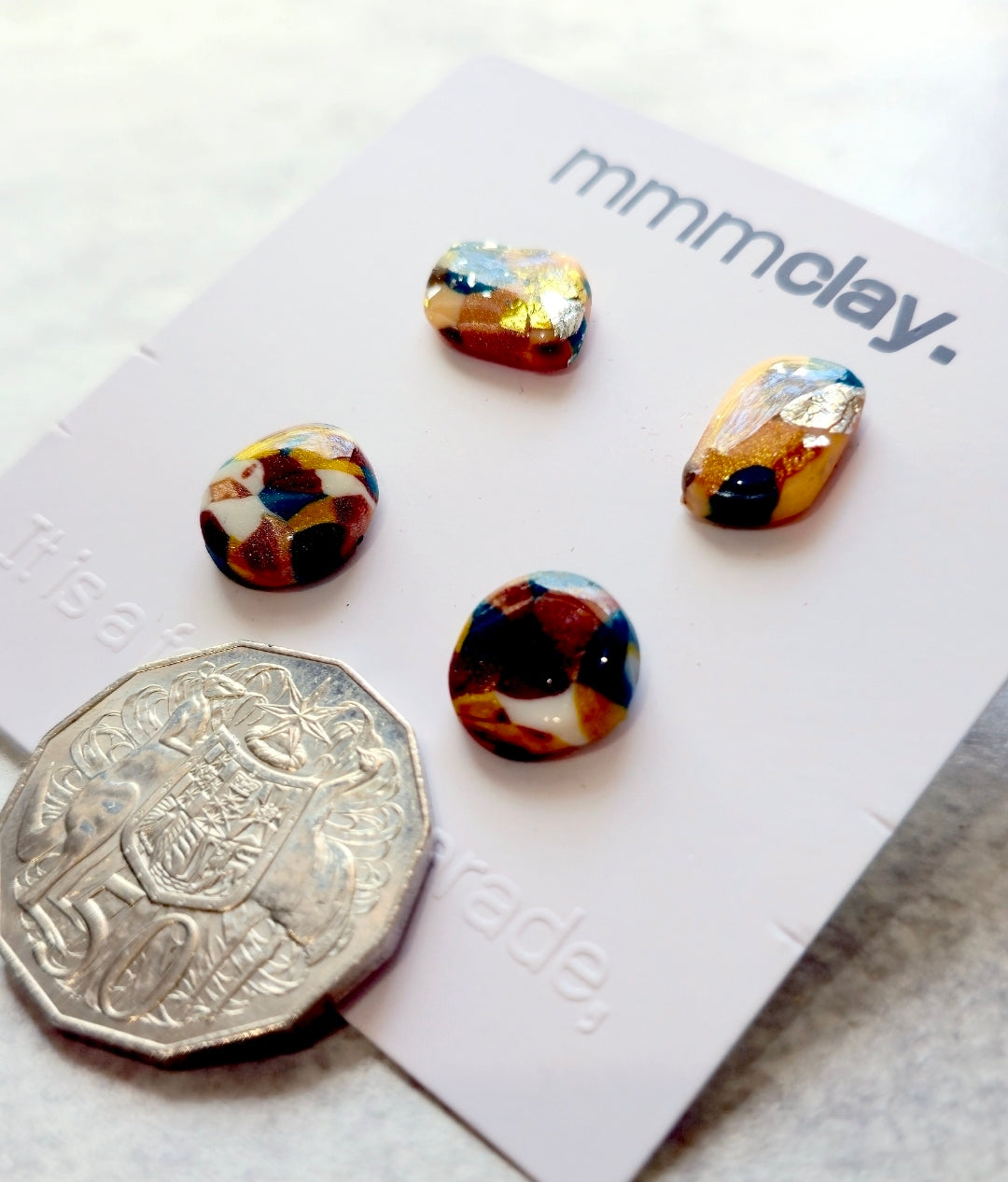 Navy Multicolour Polymer Clay Stud Set | 4 Handmade Earrings