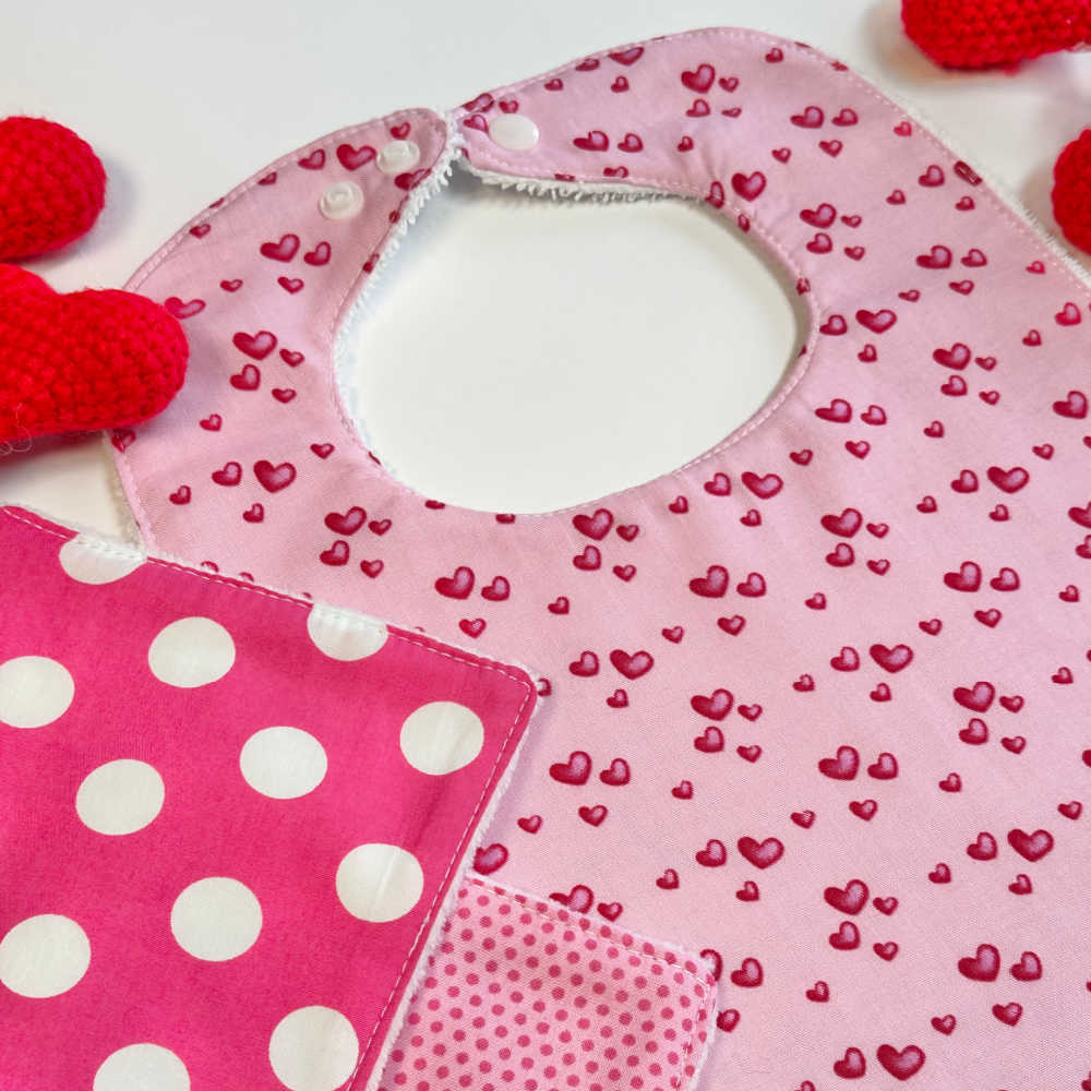 Handmade Large Size Hearts Bib & Washcloth Set