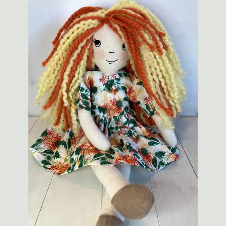Emma| Cockatoo dress| Soft doll| Handmade Cloth doll with wild hair| 53cm