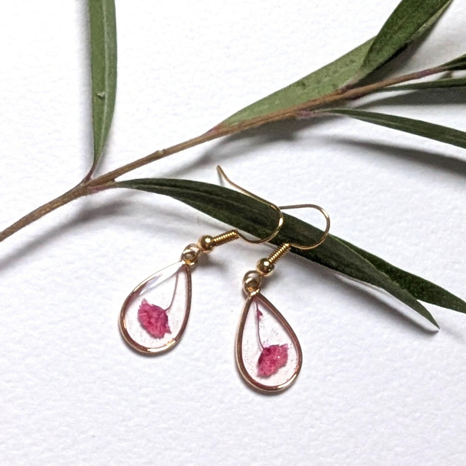 Pink Baby's Breath teardrop earrings