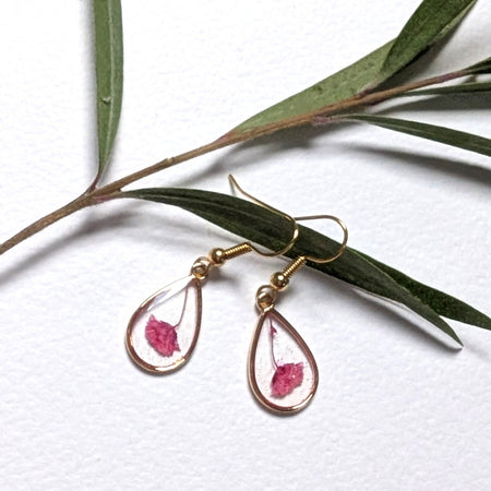 Pink Baby's Breath teardrop earrings