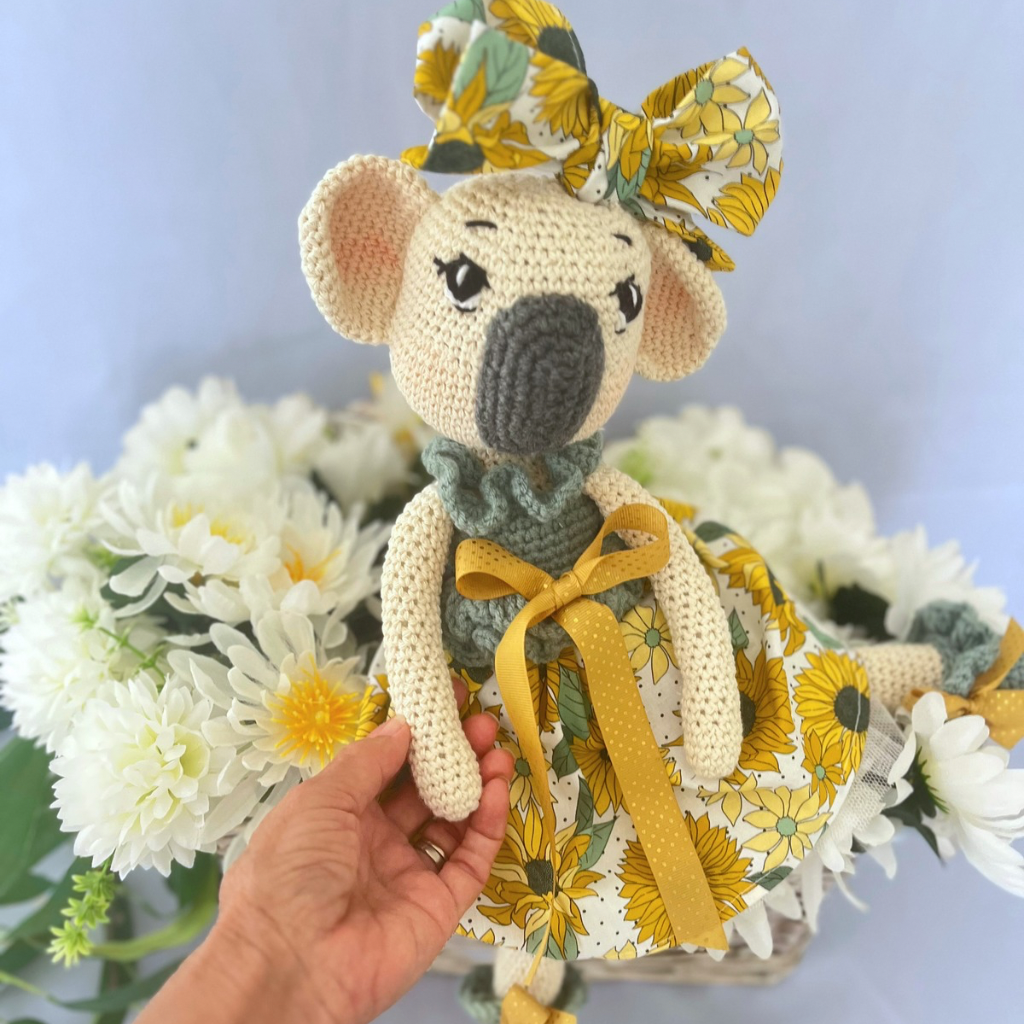 Handmade Crochet Koala Miss Kirby| Matching Carry Bag|Matching Hair Scrunchie