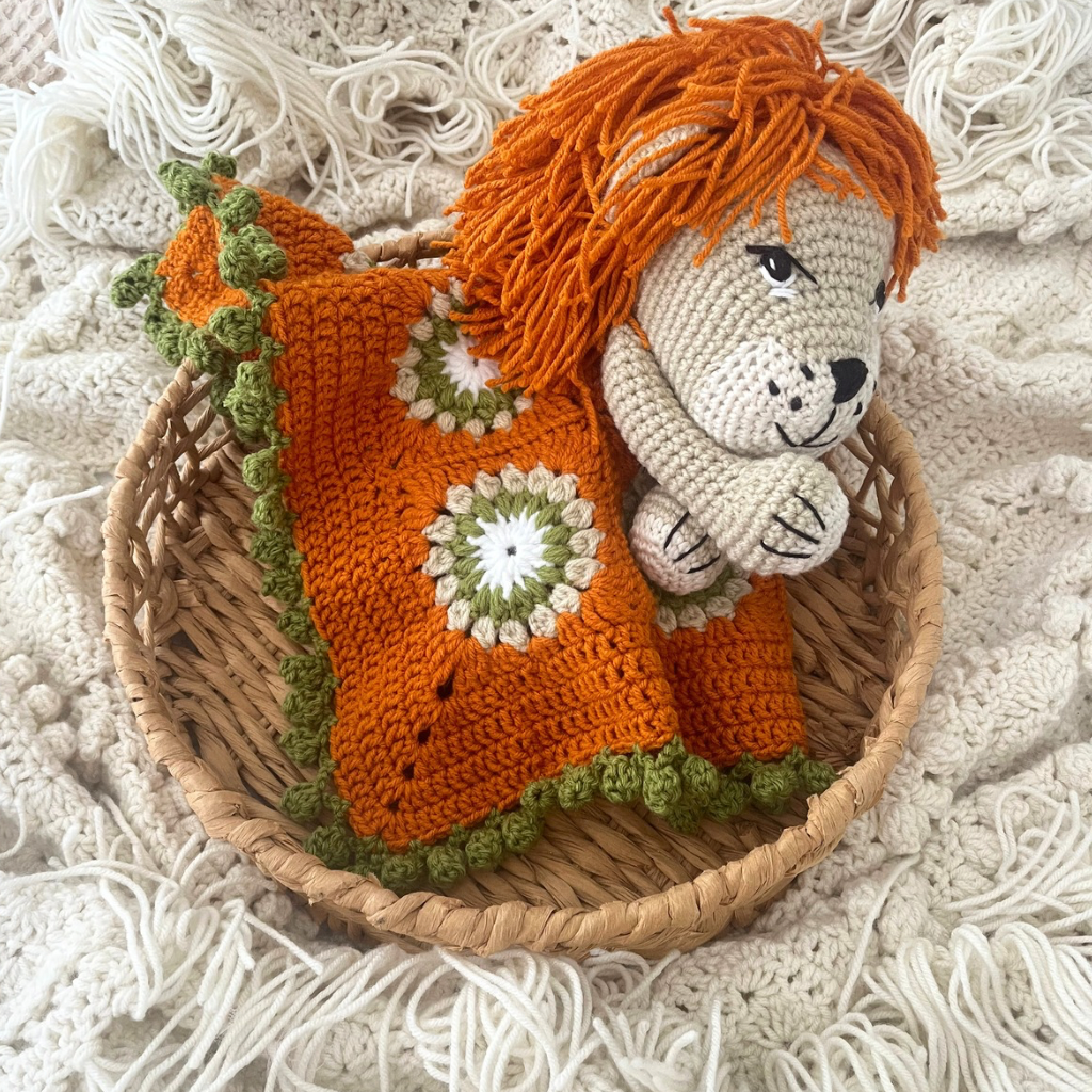 Crochet Lion Snuggle Blanket, Crochet Lion Lovey Blanket