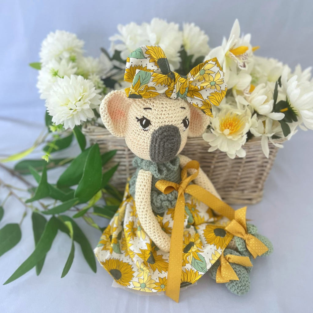 Handmade Crochet Koala Miss Kirby| Matching Carry Bag|Matching Hair Scrunchie