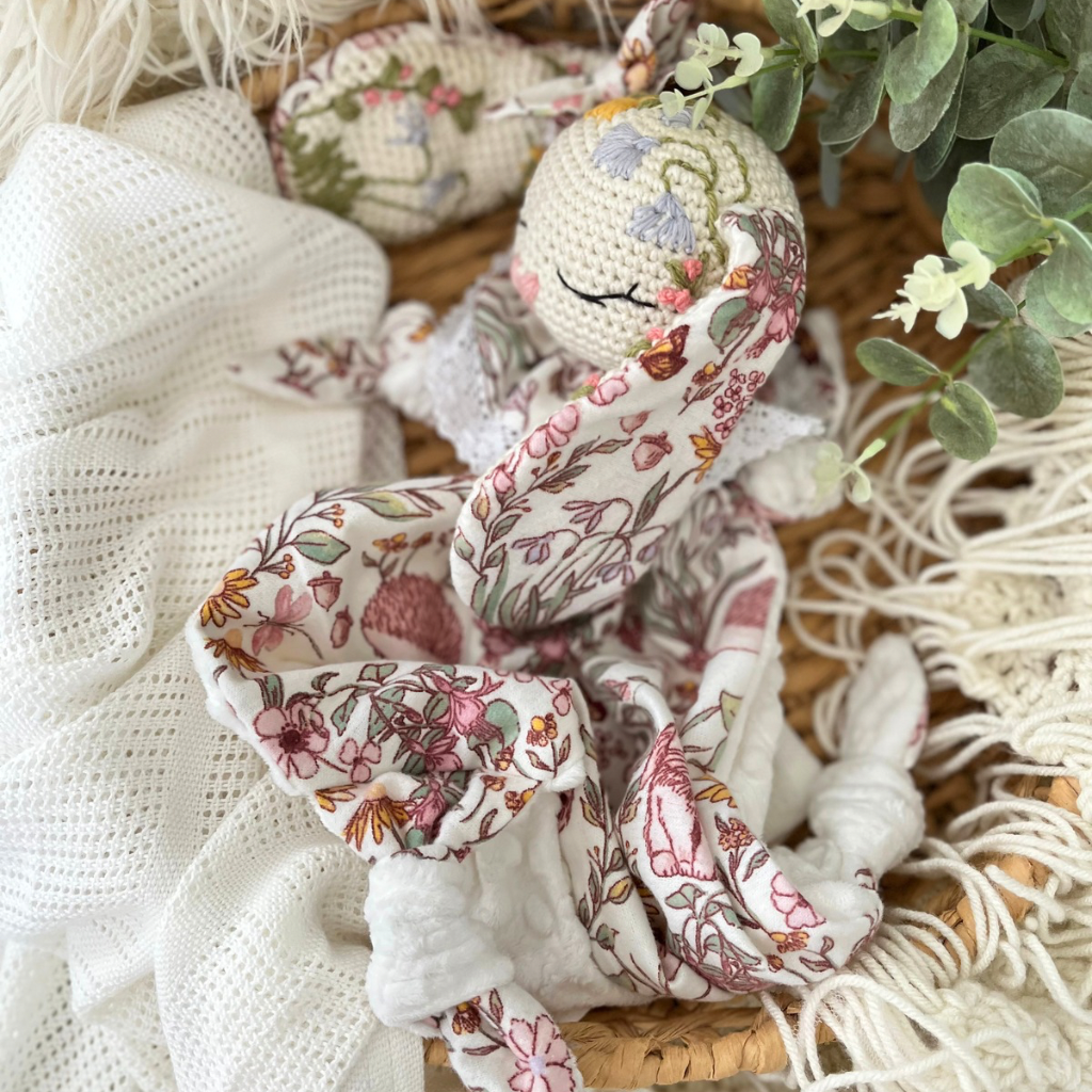 Crochet Personalised Bunny Snuggler, Crochet Embroidered Bunny Snuggler