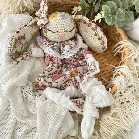 Crochet Personalised Bunny Snuggler, Crochet Embroidered Bunny Snuggler