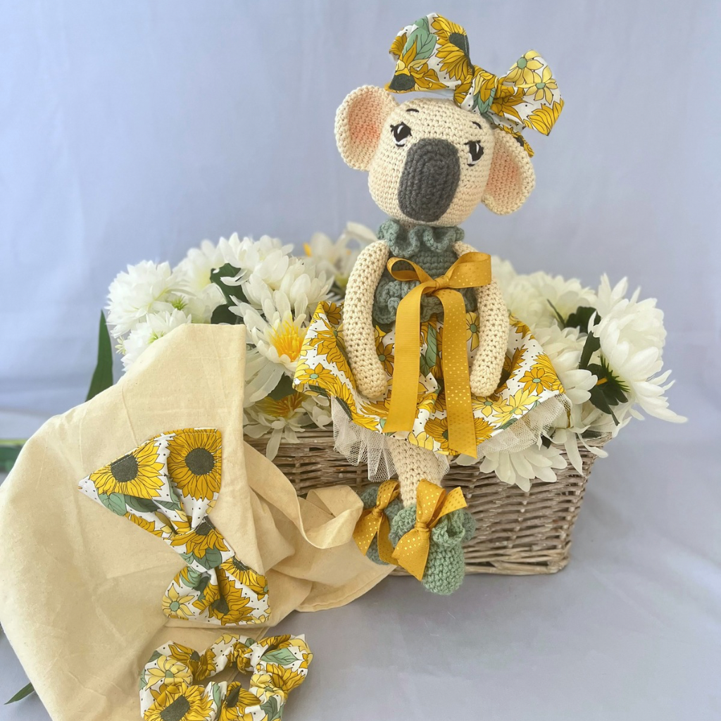 Handmade Crochet Koala Miss Kirby| Matching Carry Bag|Matching Hair Scrunchie