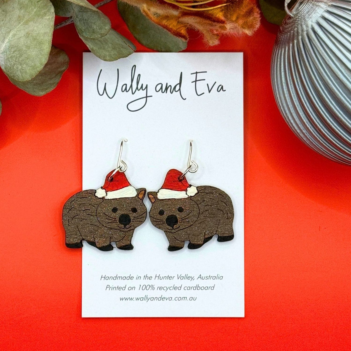 Australian Christmas Wombat Hand Painted Earrings