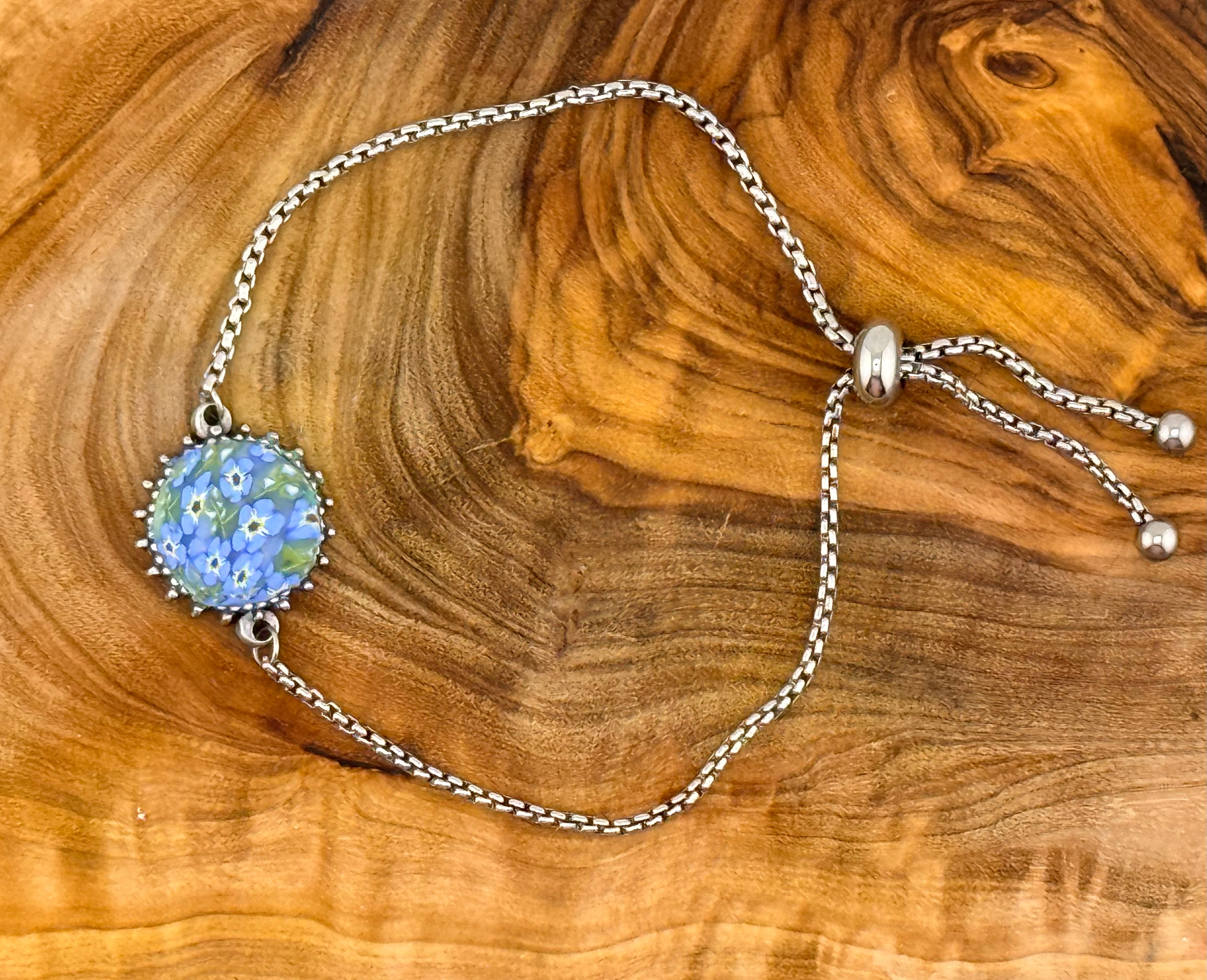 Forget-Me-Not Stainless Steel Adjustable Slider Bracelet