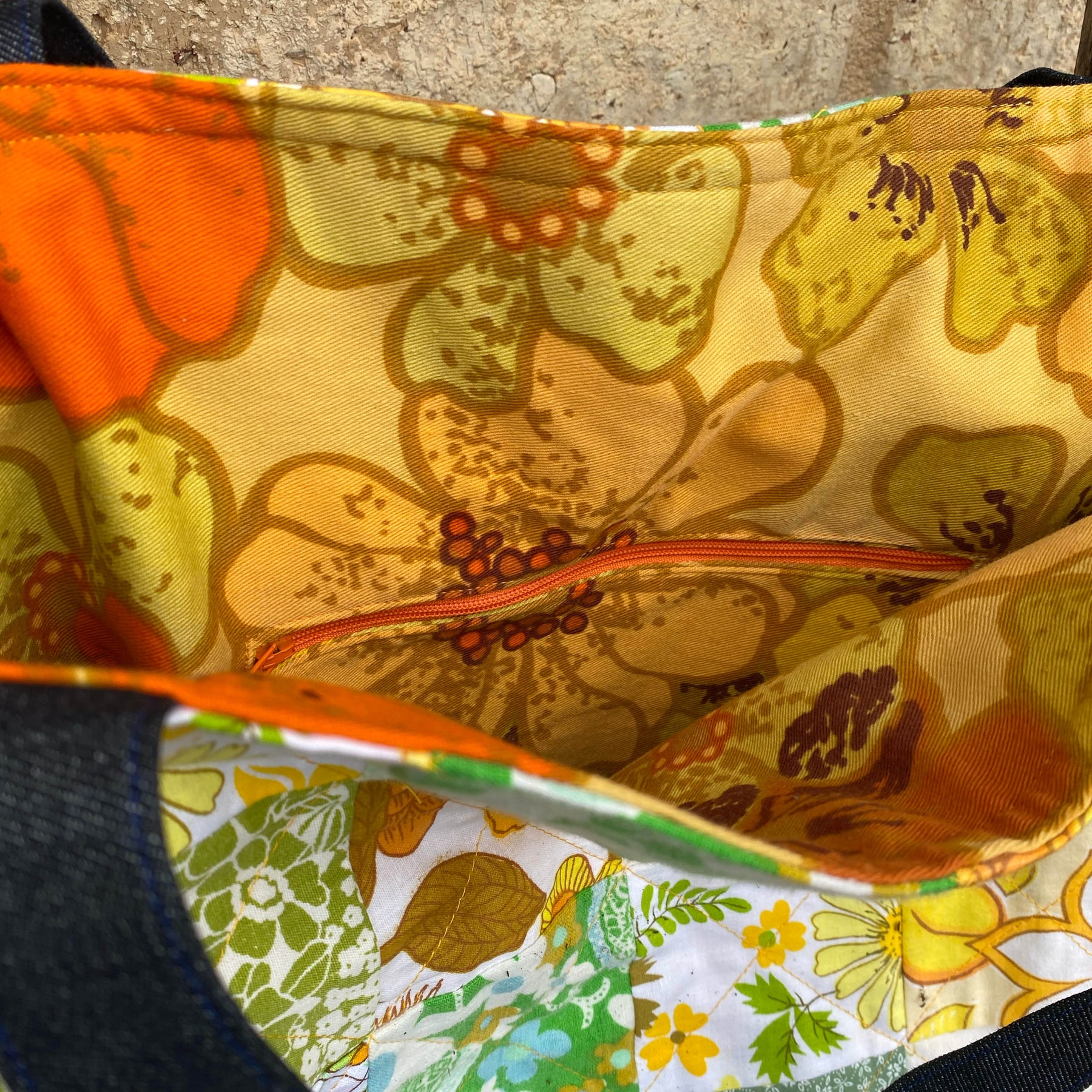Sunny Denim Delight Handmade Tote Bag Upcycled Vintage Fabrics & Denim