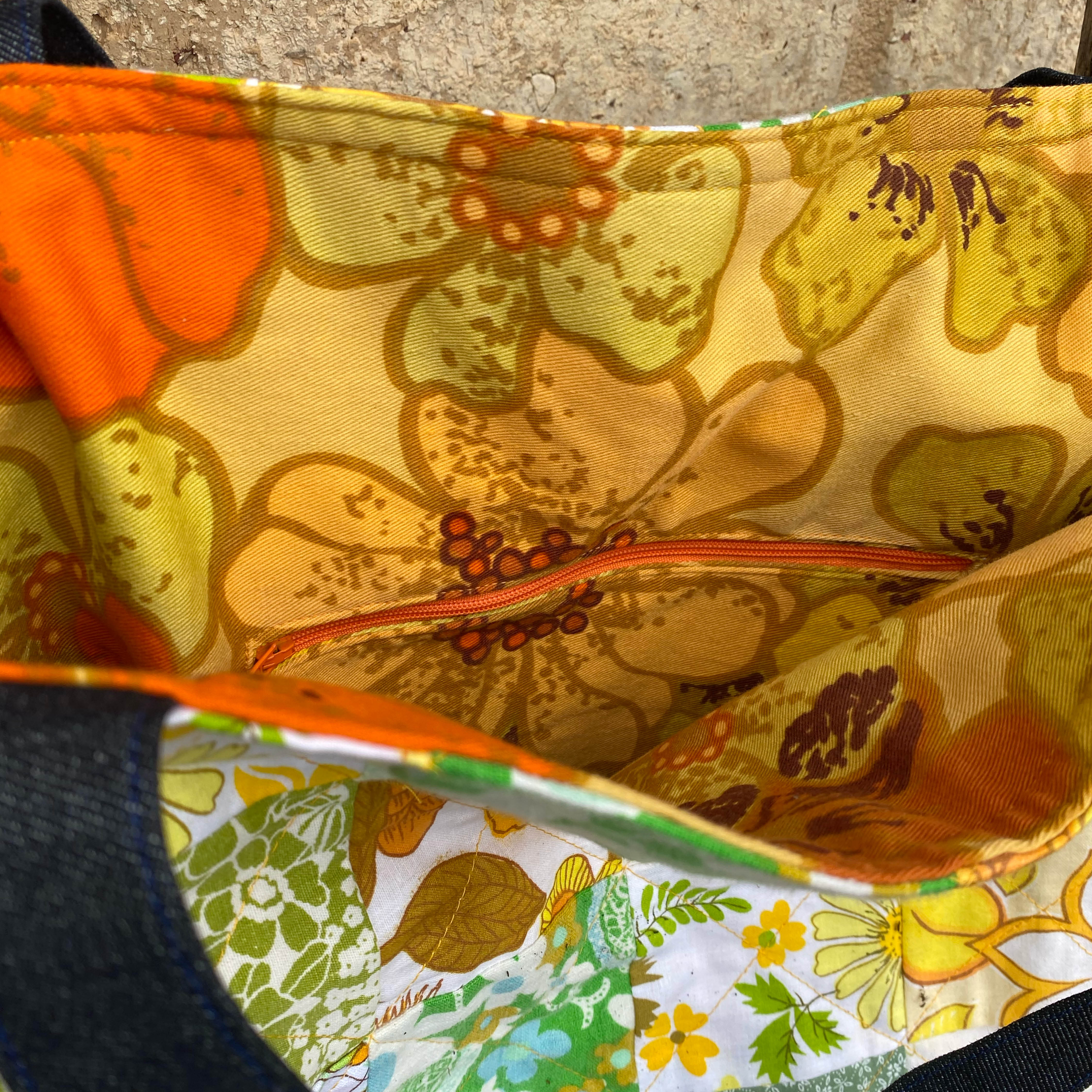 Sunny Denim Delight Handmade Tote Bag Upcycled Vintage Fabrics & Denim