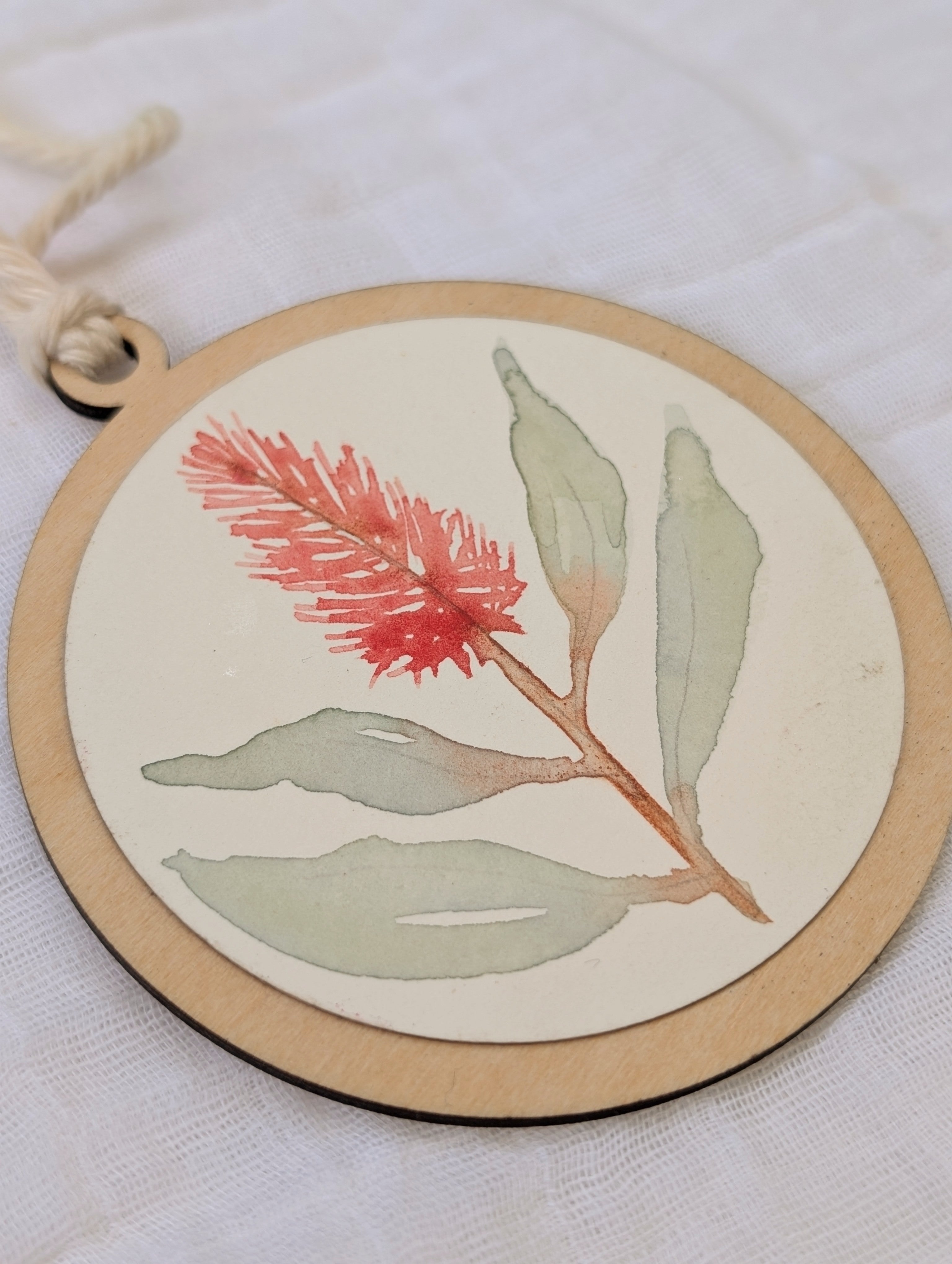 Australian Native Watercolour Christmas Decoration | Handmade Wooden Ornament