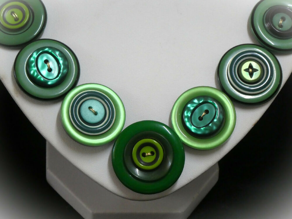 Green button necklace and earrings