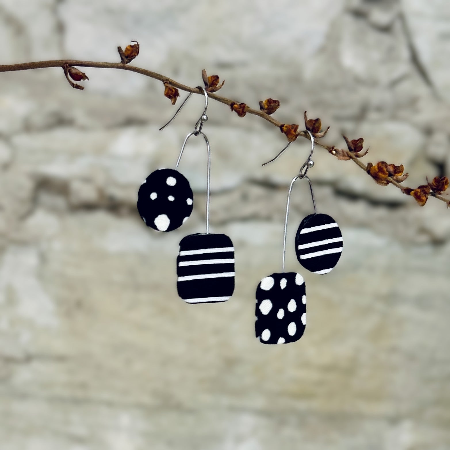 Earrings Asymmetrical Multi Colour Options - Black White Orange Purple Lime