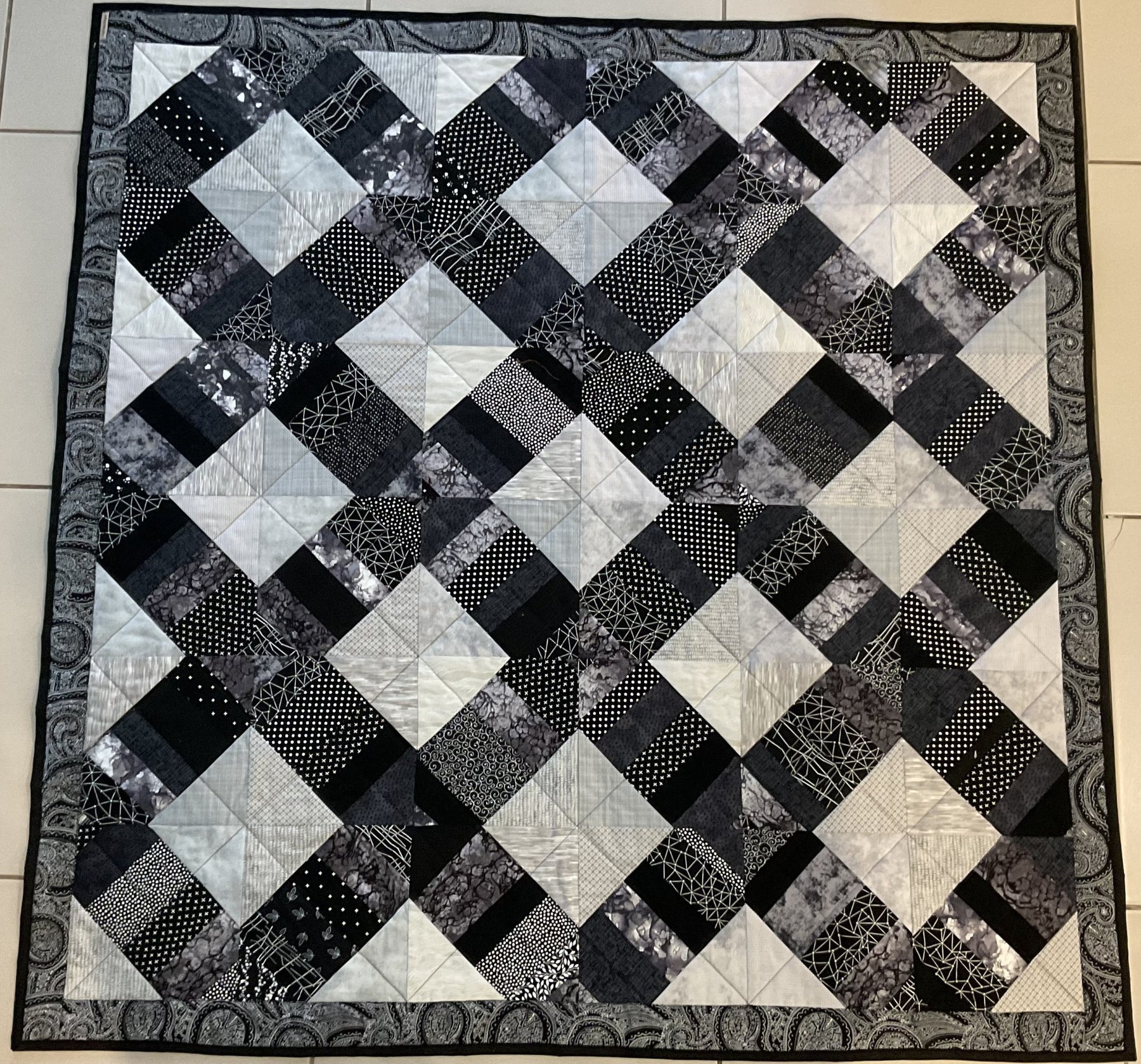 Patchwork throw, lap quilt, blanket black and grey