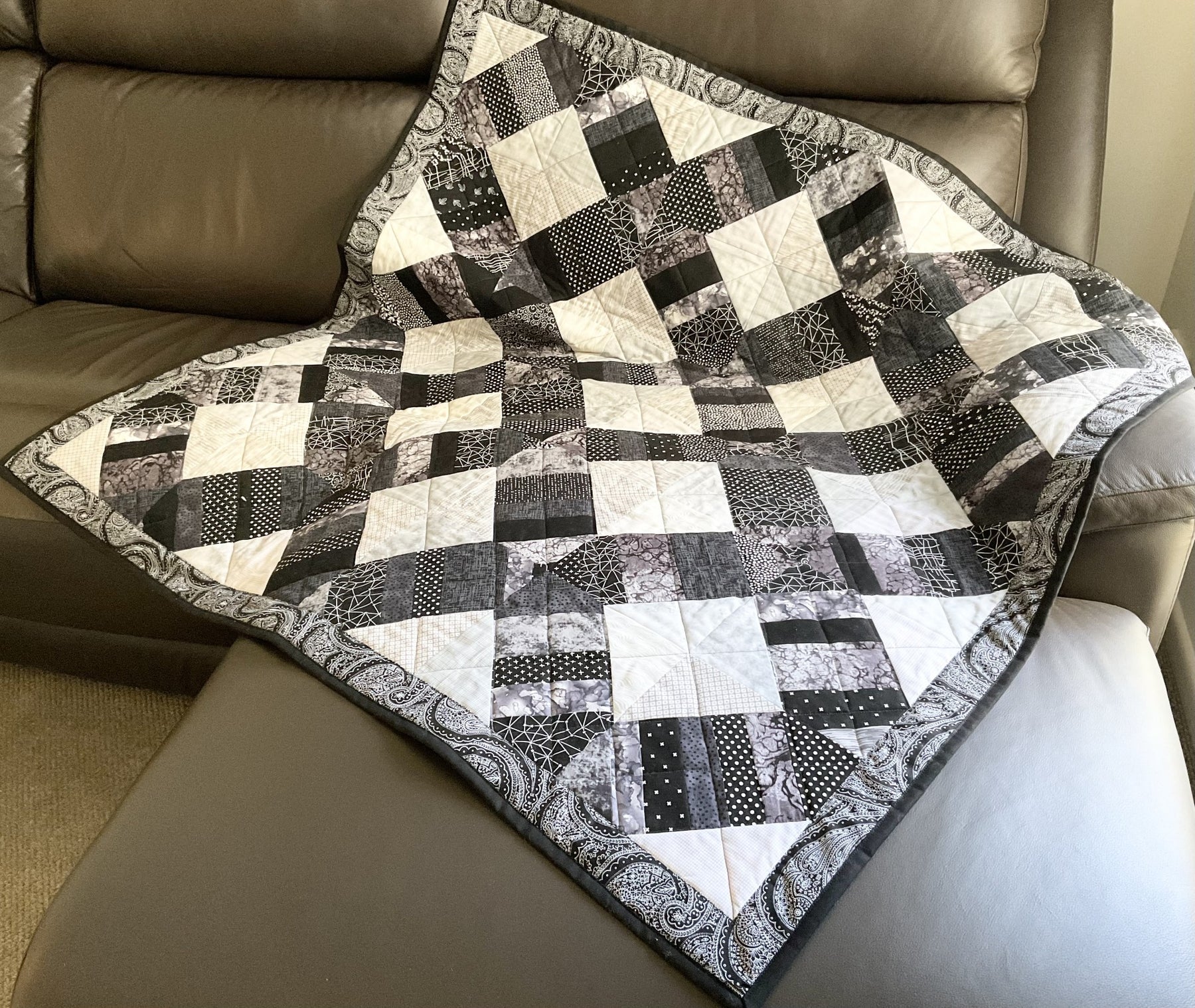 Patchwork throw, lap quilt, blanket black and grey
