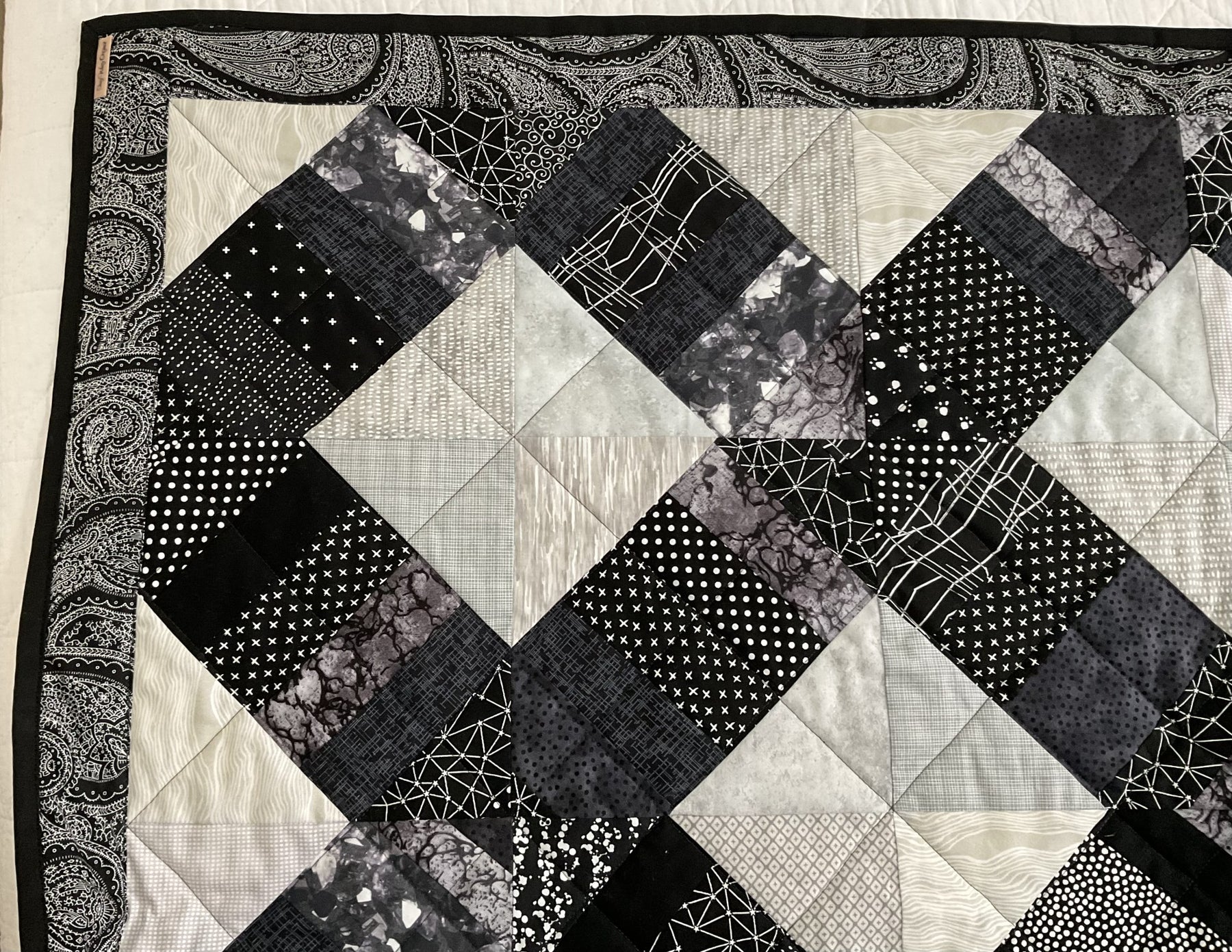 Patchwork throw, lap quilt, blanket black and grey
