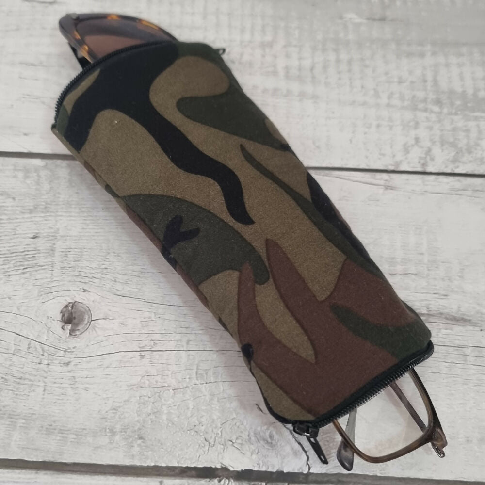 Upcycled double glasses case - camouflage