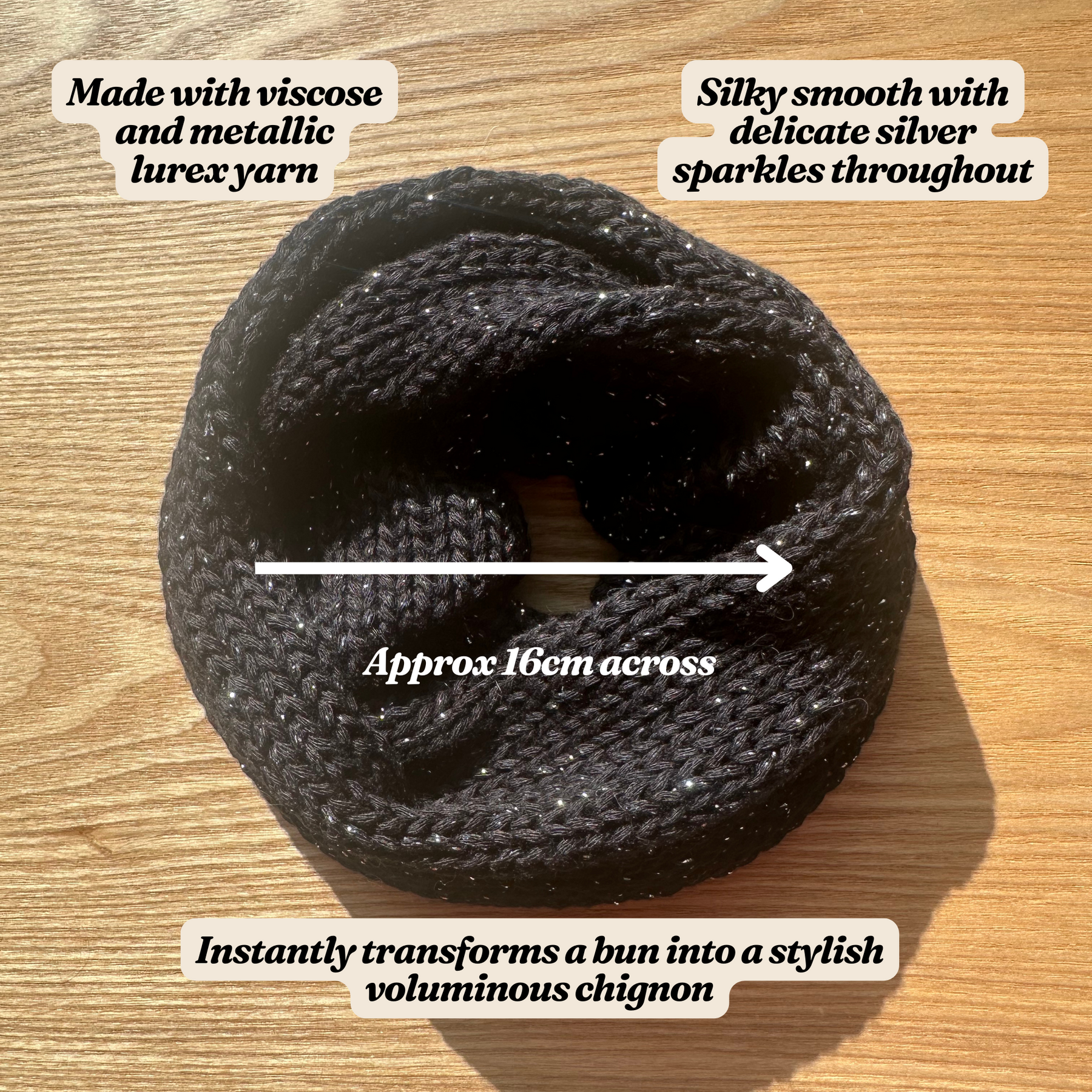 Sparkly black oversized knit scrunchie