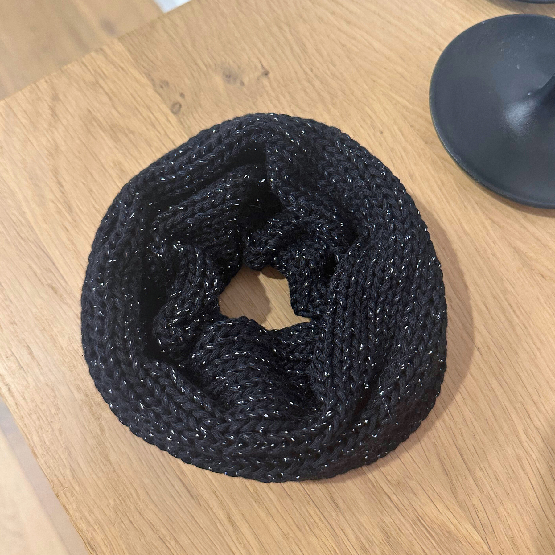 Sparkly black oversized knit scrunchie