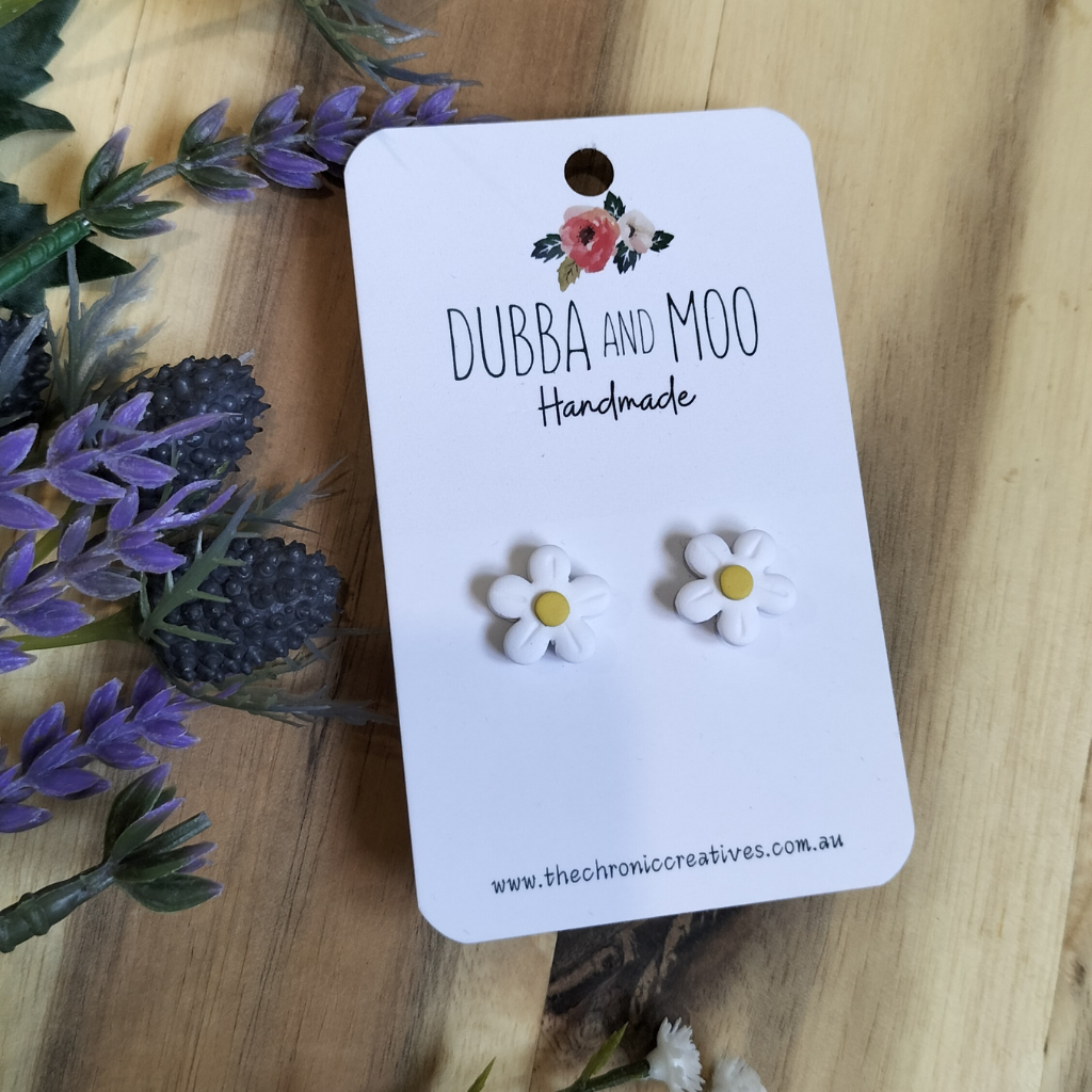 Mini Daisy Polymer Clay Stud Earrings