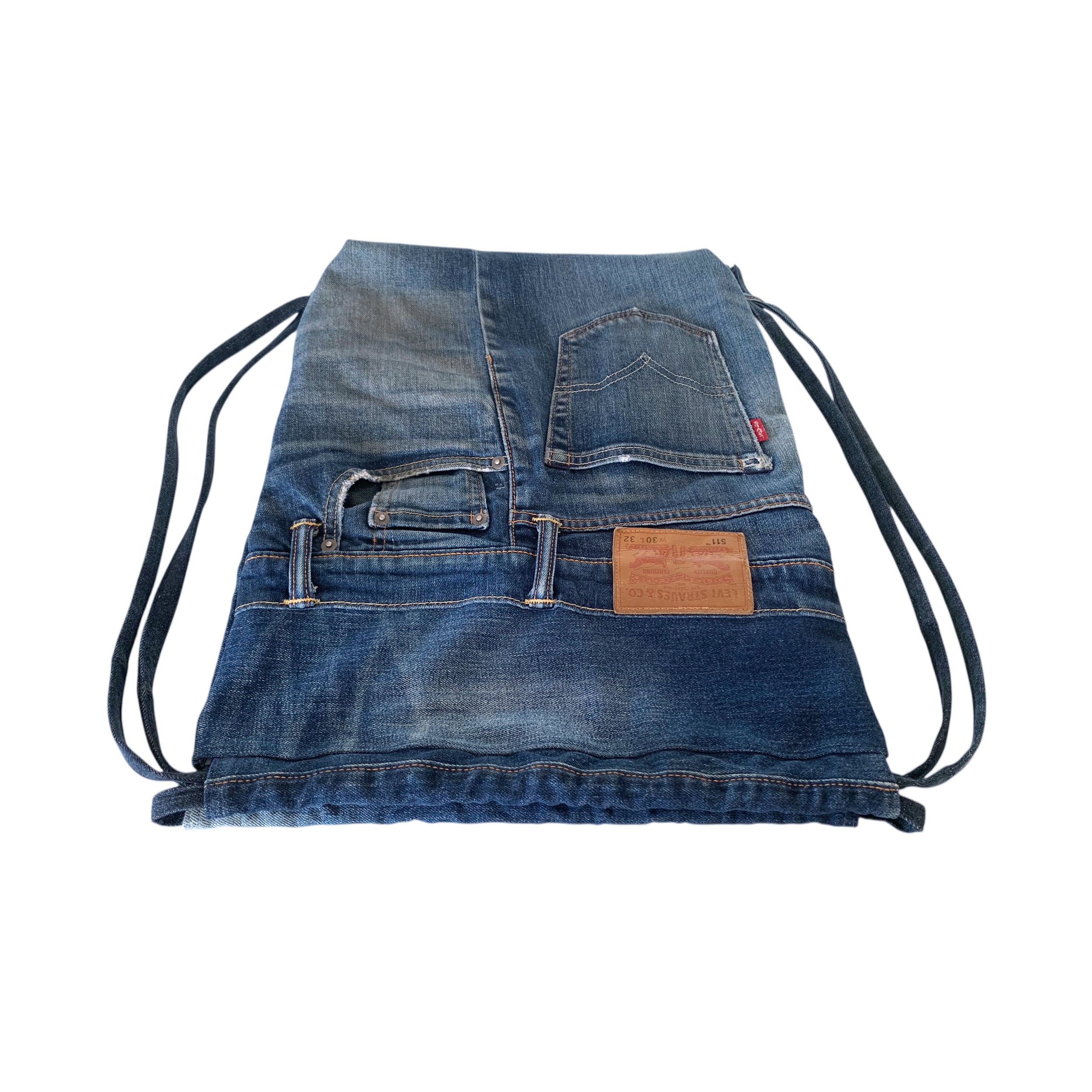 Upcycled Levi Jeans Denim Drawstring Backpack