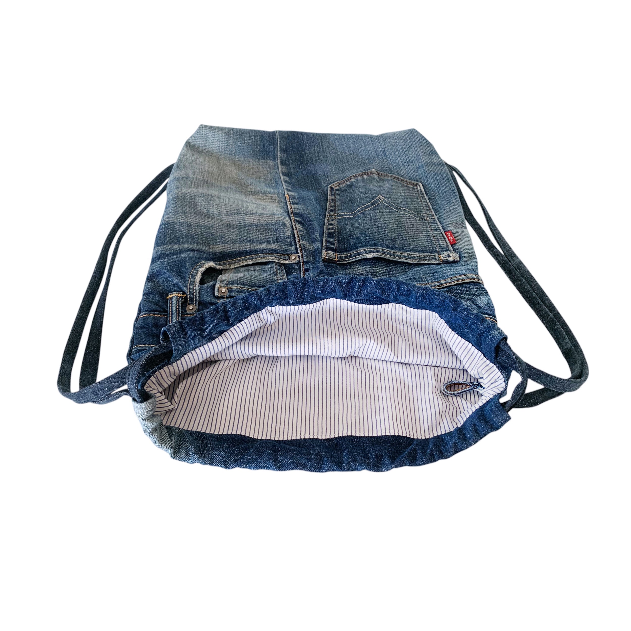 Upcycled Levi Jeans Denim Drawstring Backpack