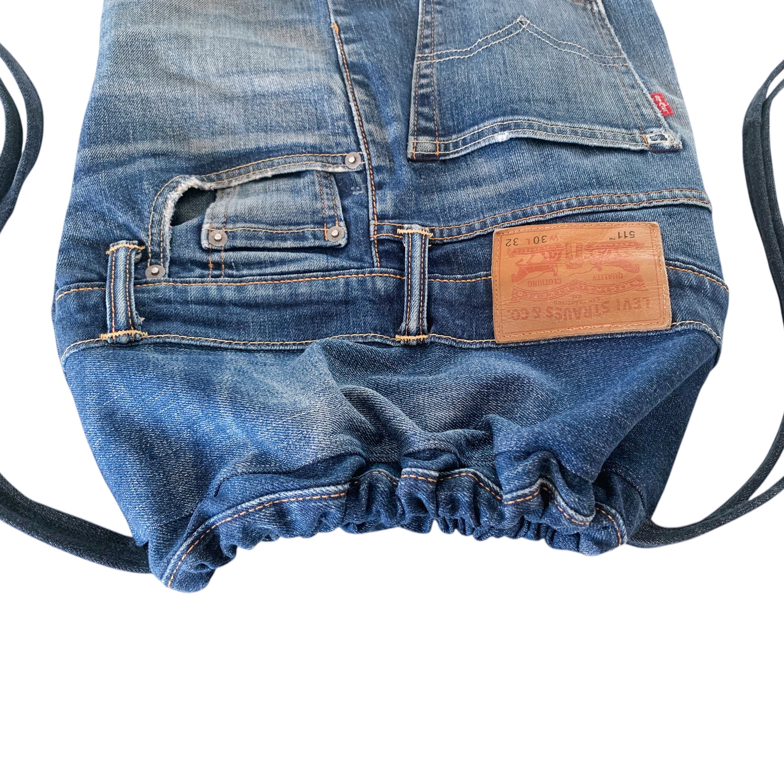 Upcycled Levi Jeans Denim Drawstring Backpack