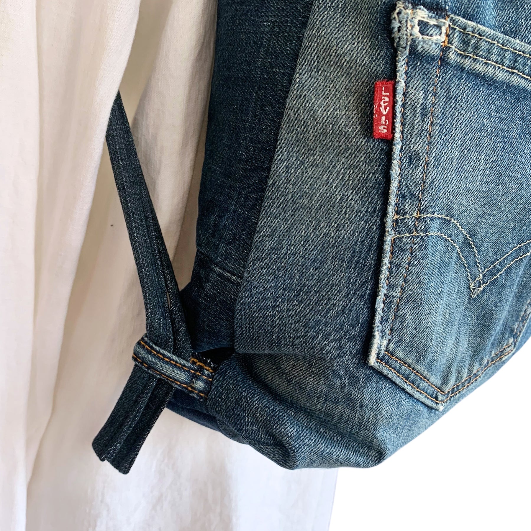 Upcycled Levi Jeans Denim Drawstring Backpack