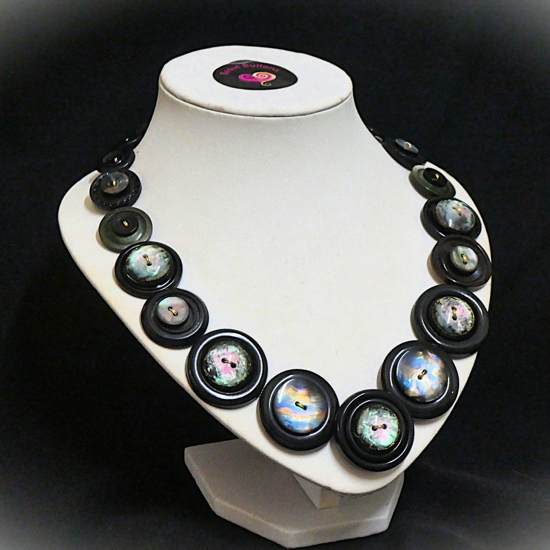 Black Button necklace - Black Magic