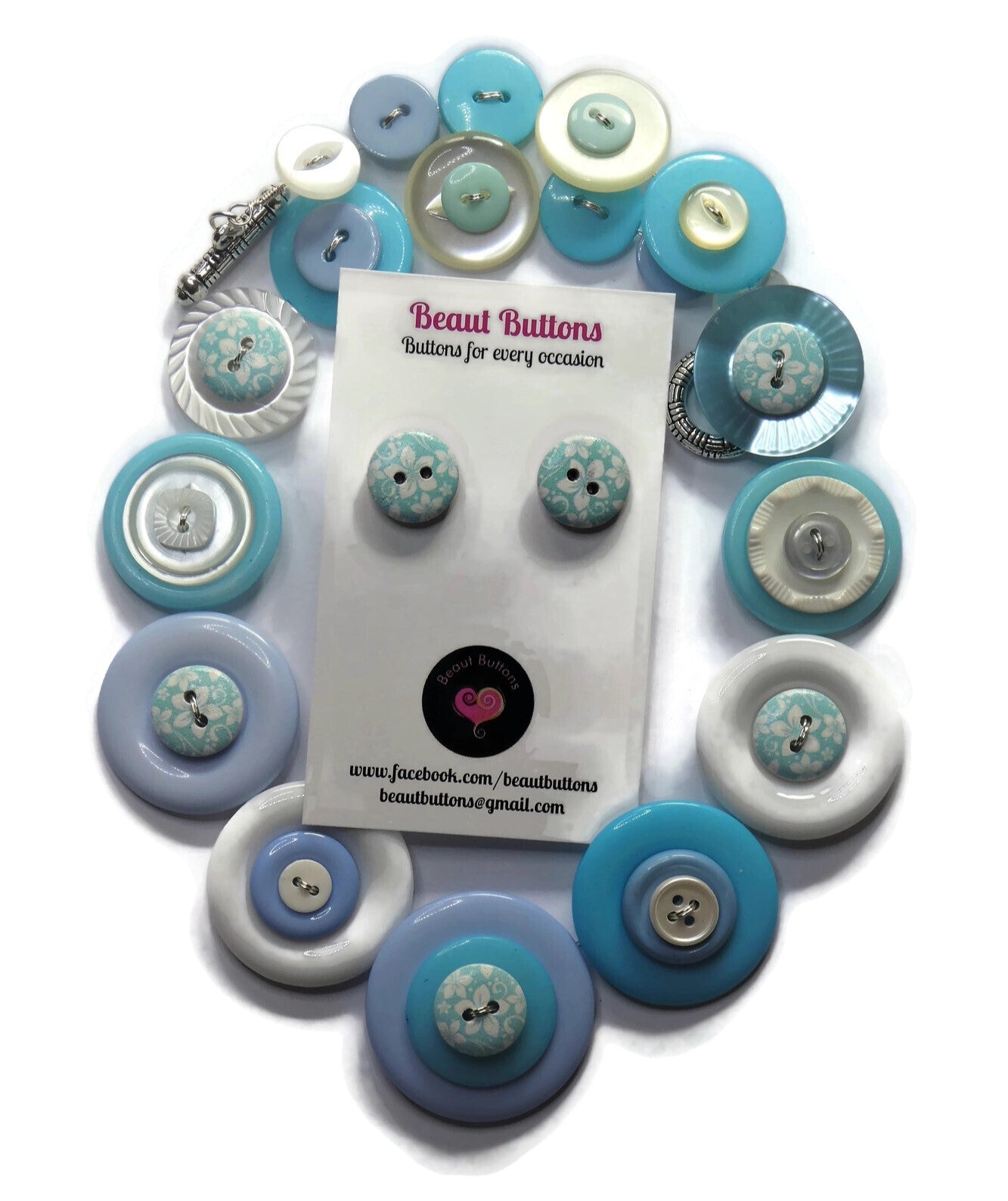 Blue button necklace and earrings - Blue Daisy