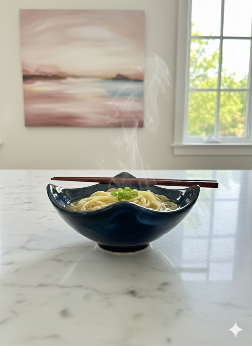Handmade Ceramic Square cut noodle bowl