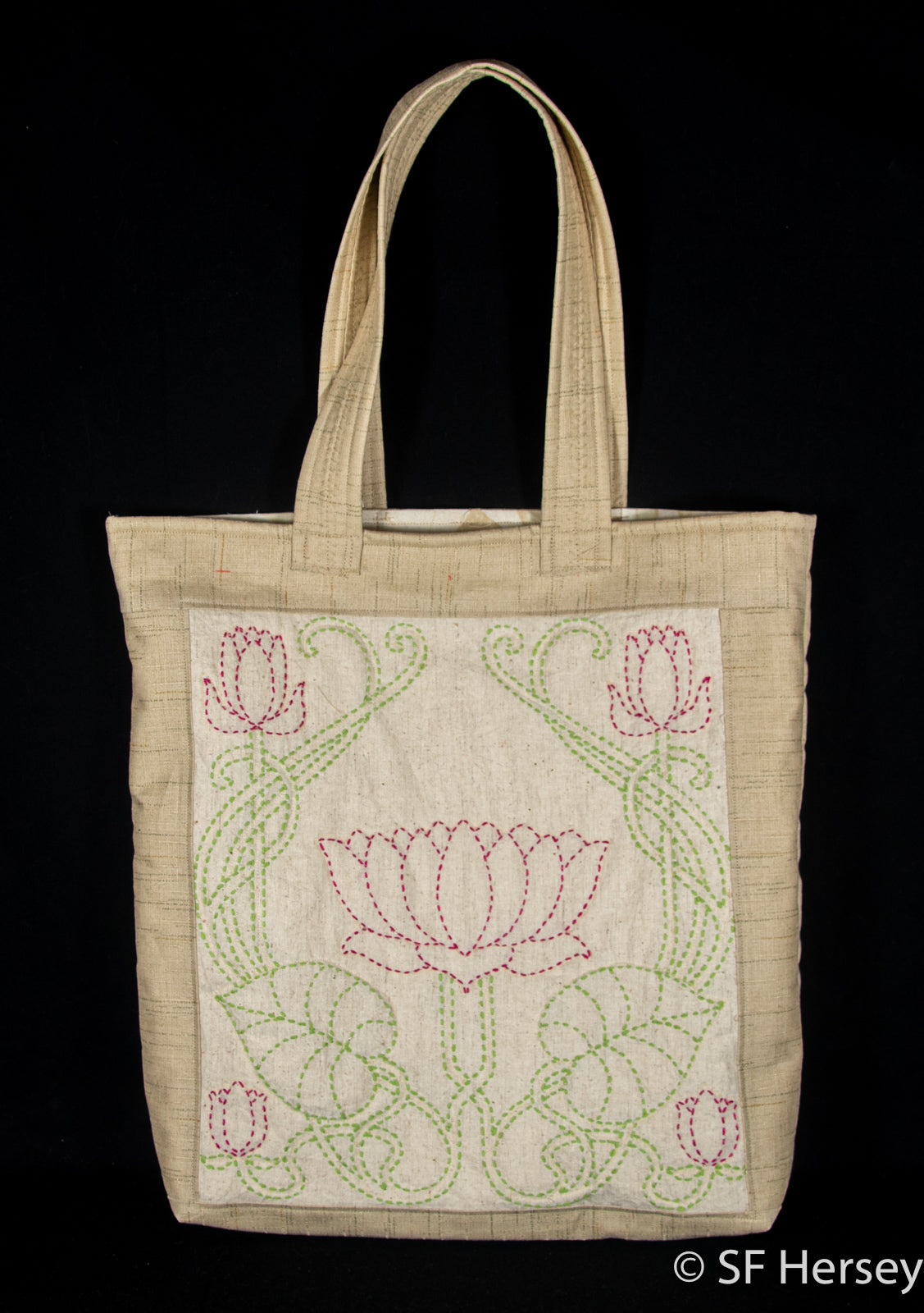 Embroidered, Quilted Lotus Serenity Bag