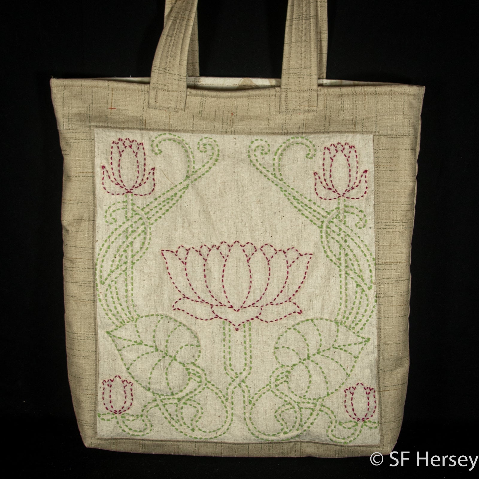 Embroidered, Quilted Lotus Serenity Bag