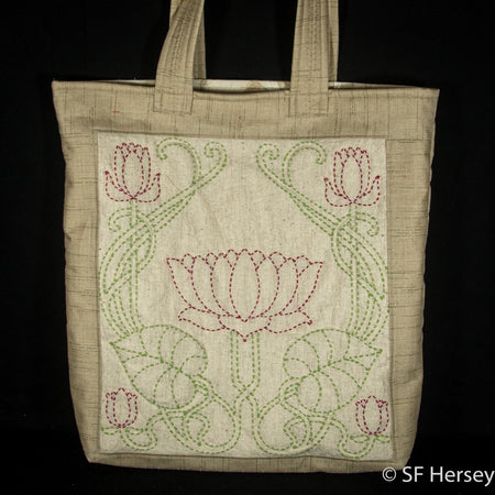 Embroidered, Quilted Lotus Serenity Bag