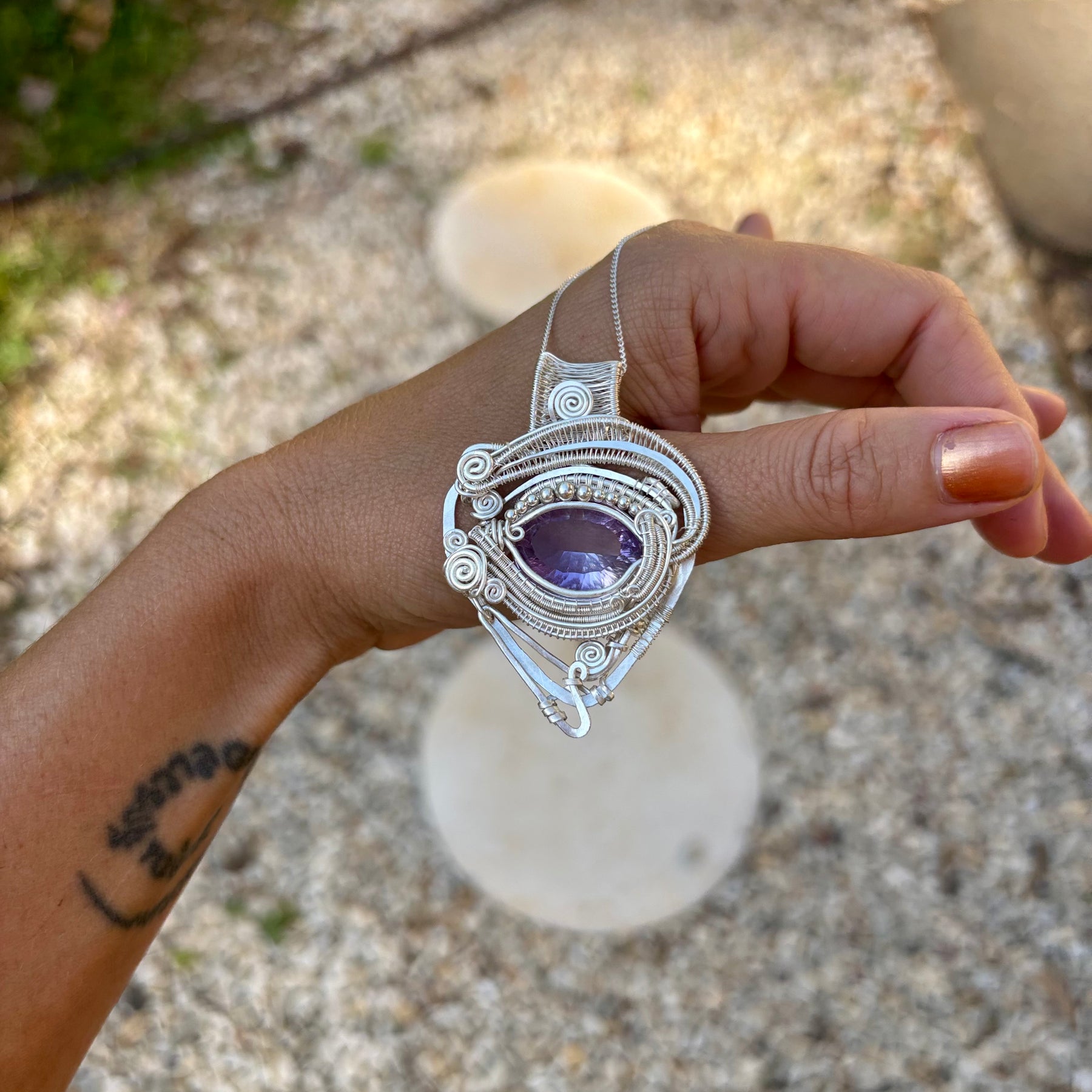 Silver Amethyst Horus eye protective Crystal pendant