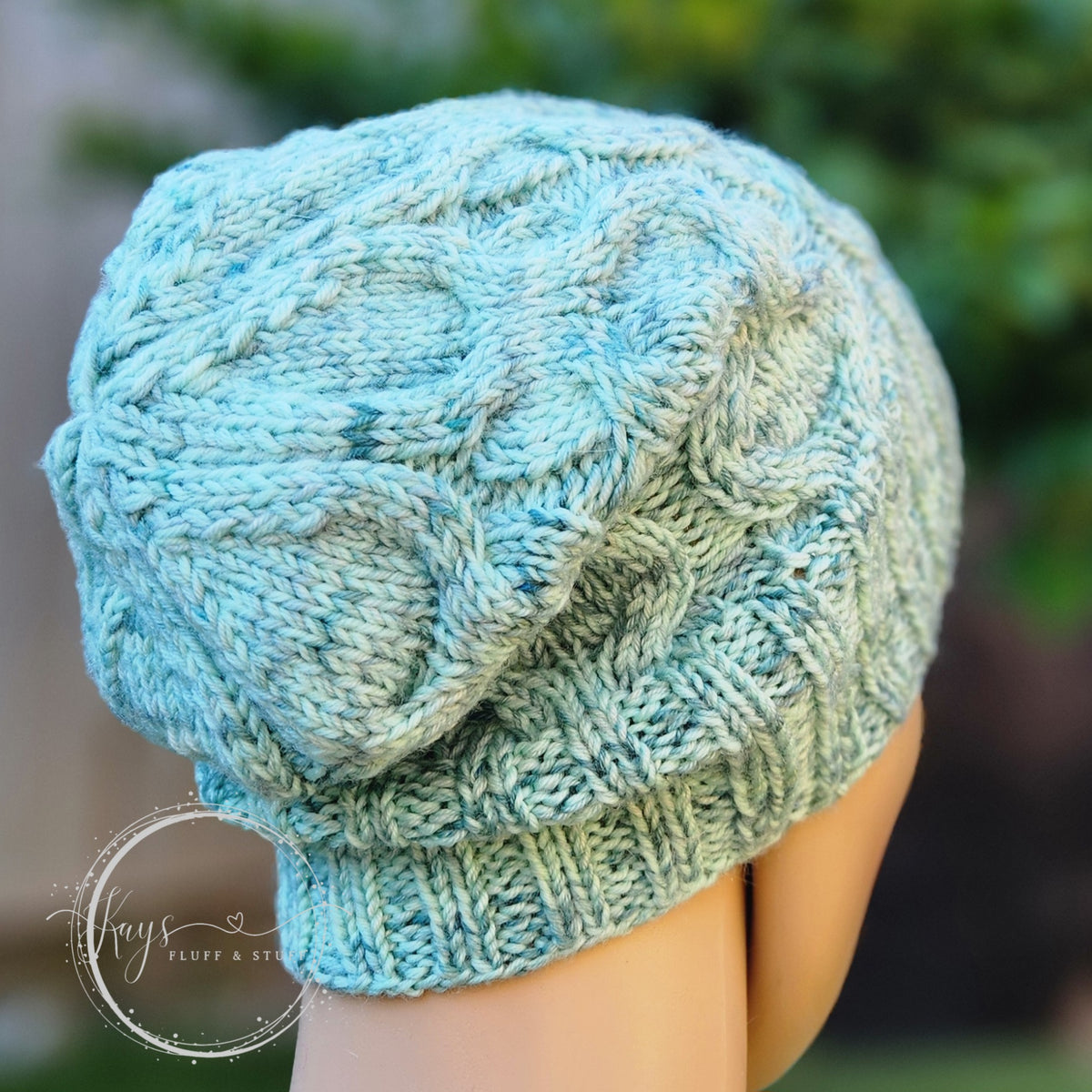 Hand-dyed Cabled Knit Slouchy Beanie