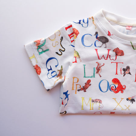 Organic cotton tee shirts for kids in unique hand illustrated designs - sizes 4-9