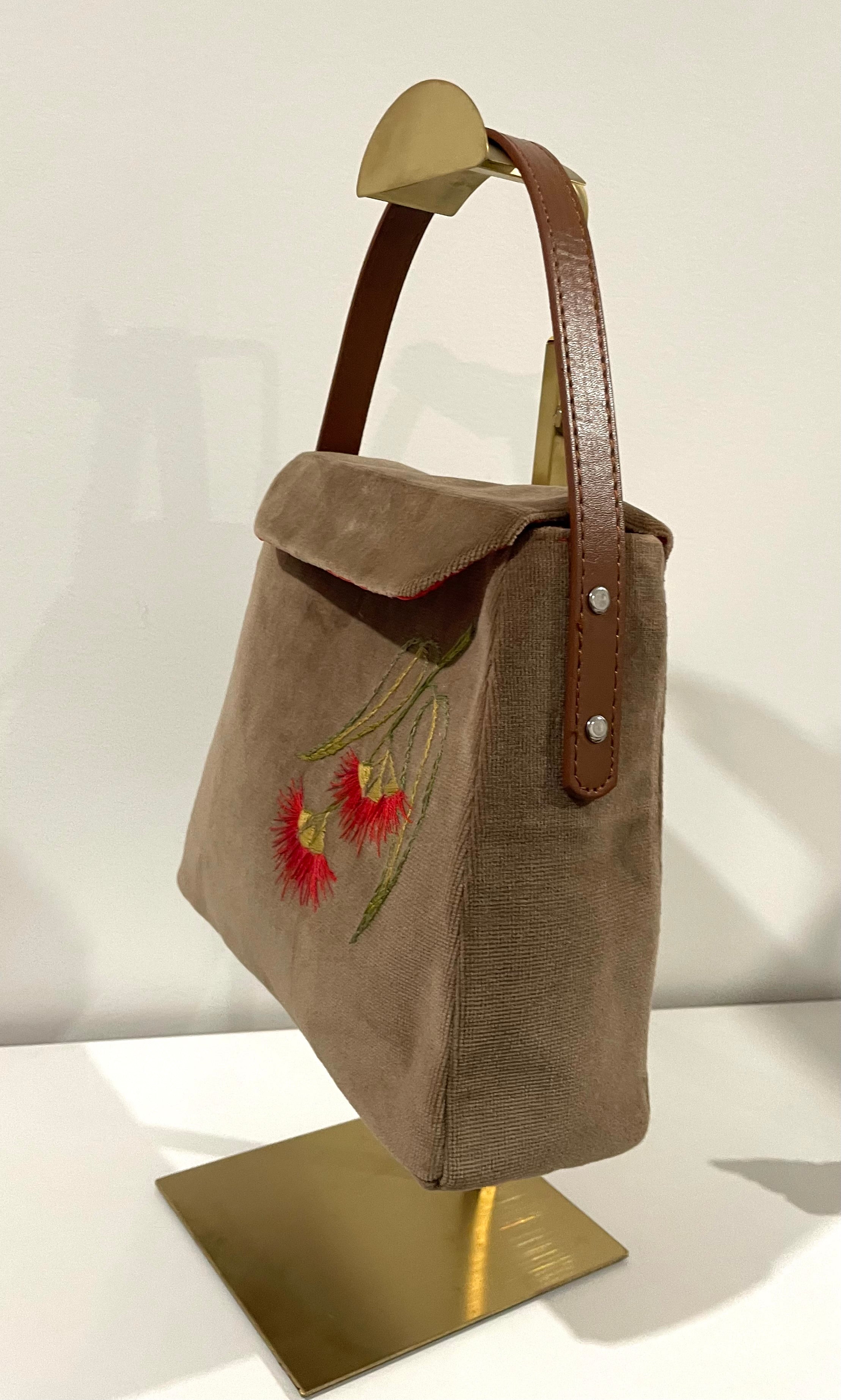 Handmade Velvet Bottlebrush Embroidery Handbag