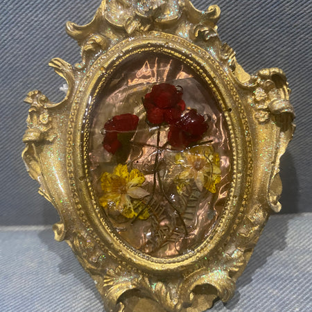 Bouquet of roses , wall art Handcast in gold frame
