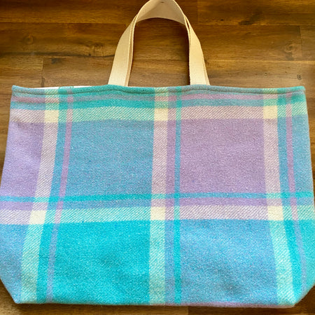 Upcycled Woollen Blanket - Market Tote - Mauve/blue