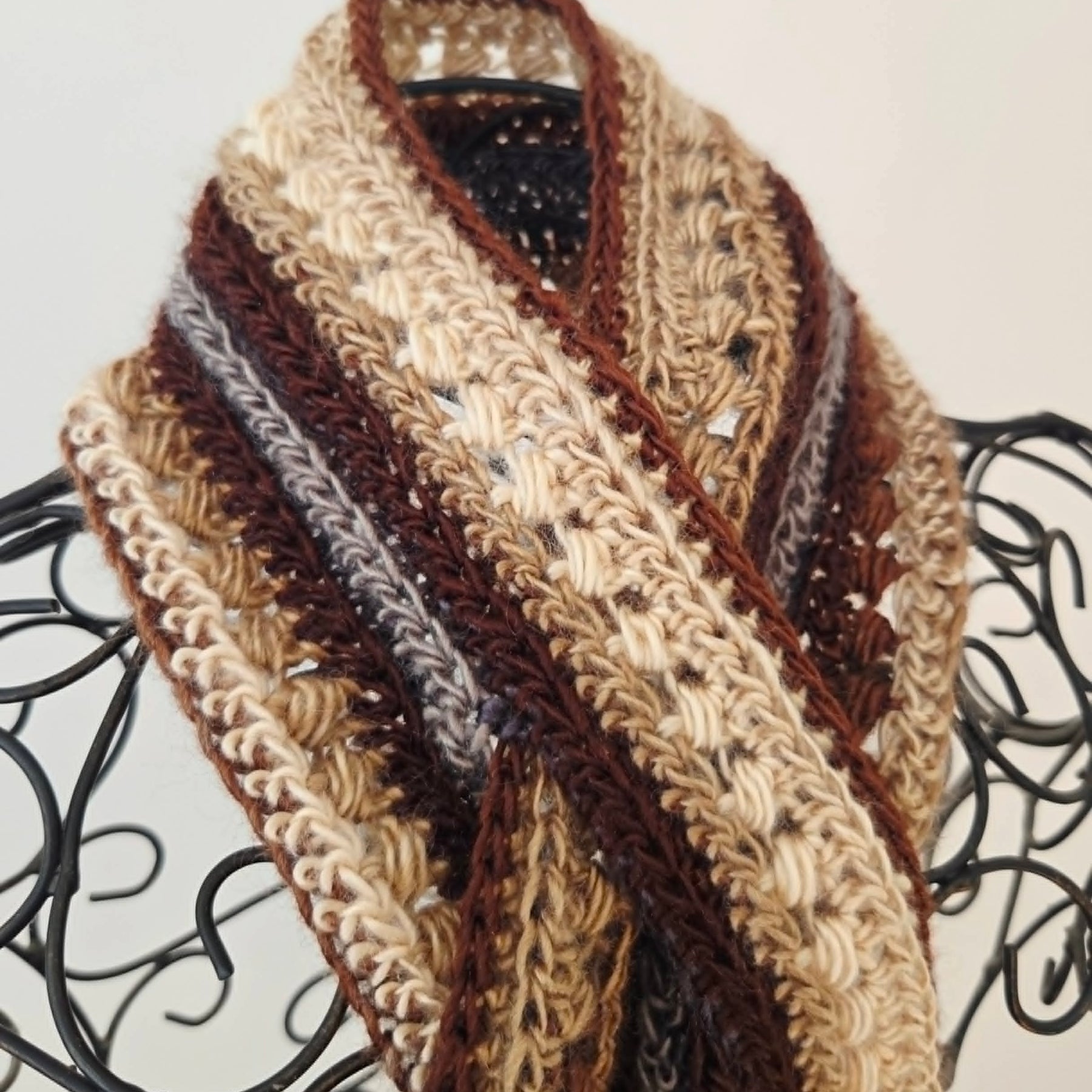 Crochet Keyhole Scarf | Handmade Ladies Neckwarmer | Adult | Brown Neutrals tones