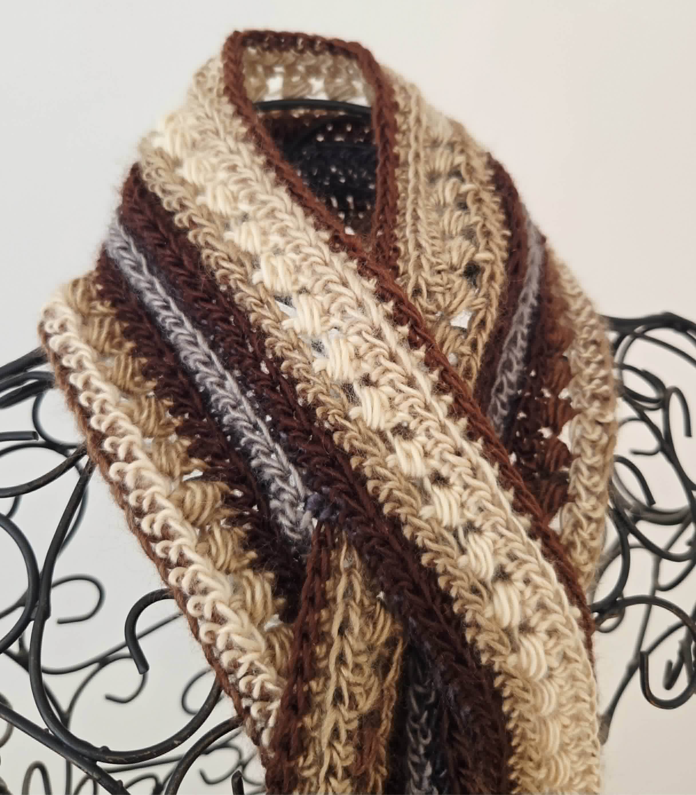 Crochet Keyhole Scarf | Handmade Ladies Neckwarmer | Adult | Brown Neutrals tones