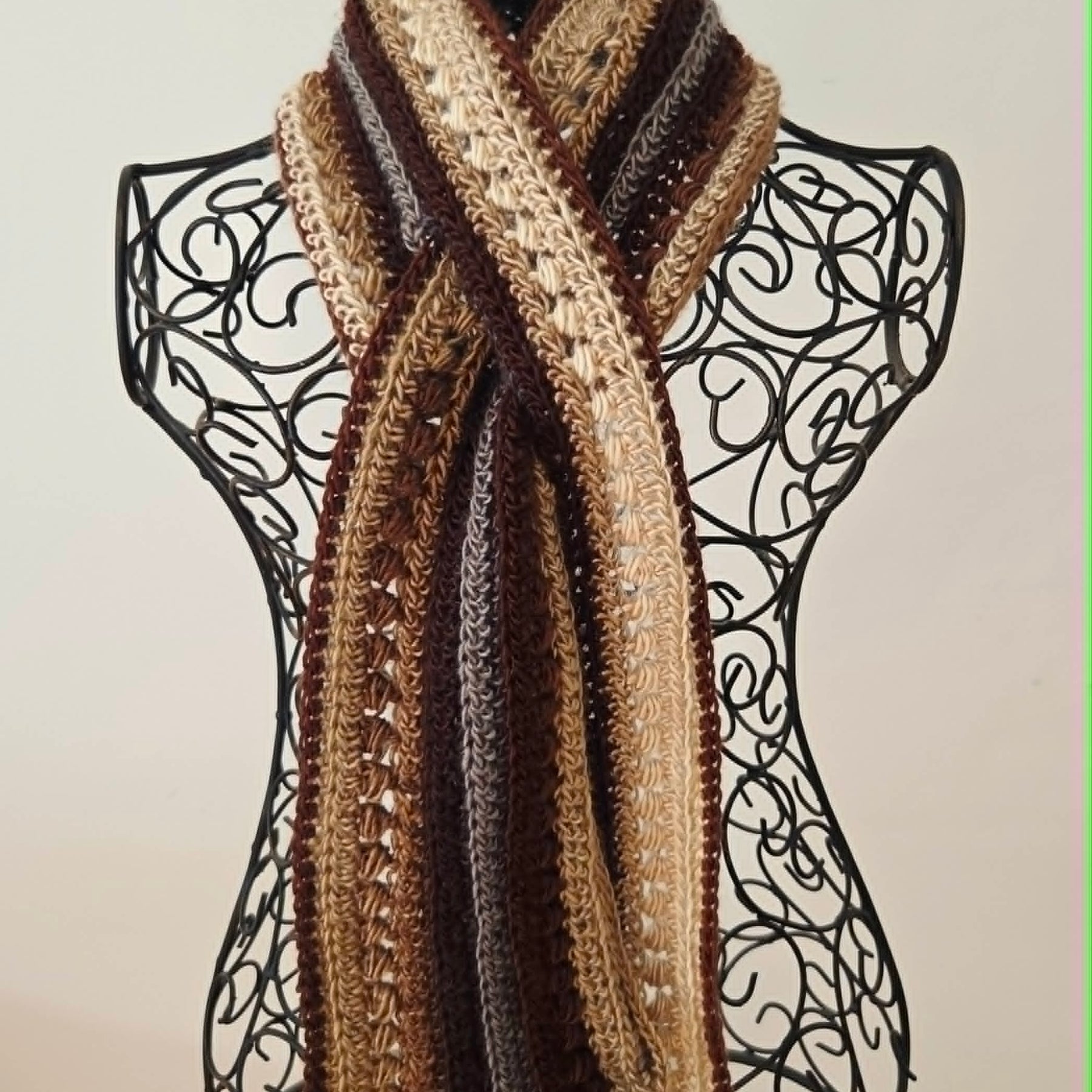 Crochet Keyhole Scarf | Handmade Ladies Neckwarmer | Adult | Brown Neutrals tones