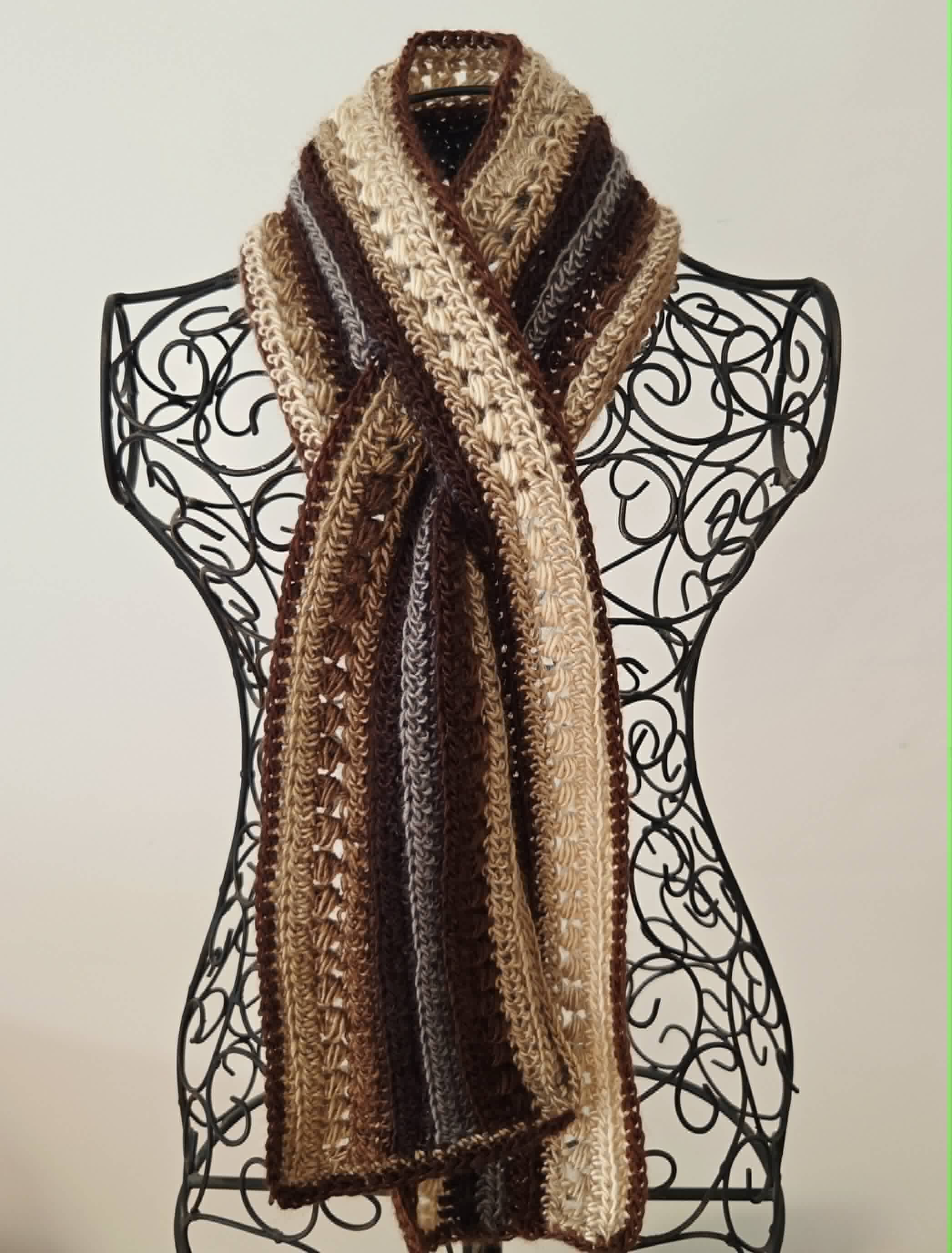Crochet Keyhole Scarf | Handmade Ladies Neckwarmer | Adult | Brown Neutrals tones