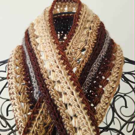 Crochet Keyhole Scarf | Handmade Ladies Neckwarmer | Adult | Brown Neutrals tones