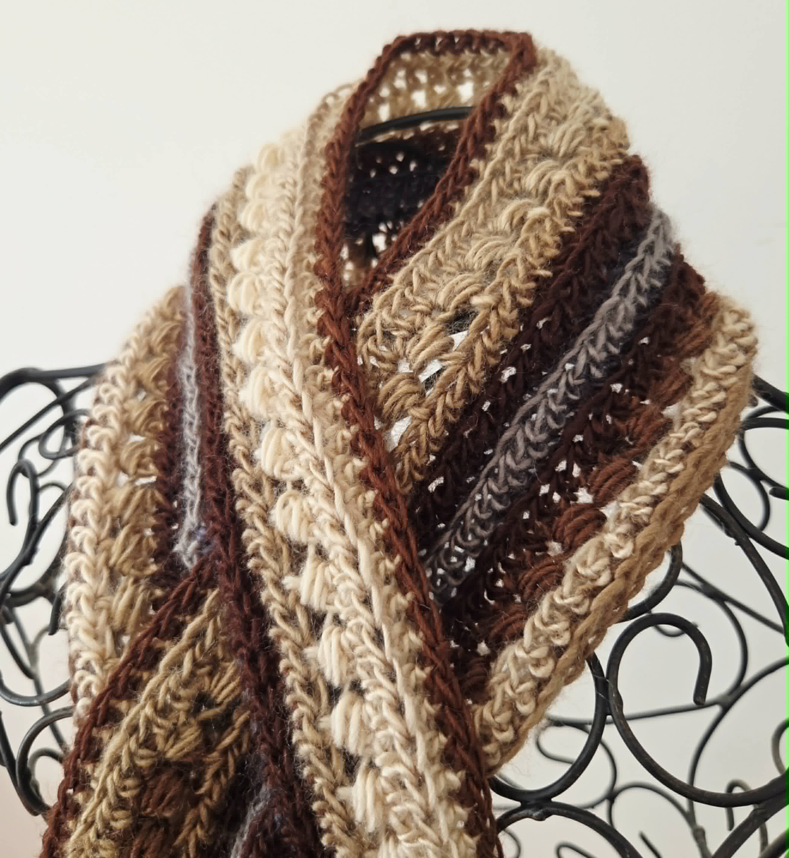 Crochet Keyhole Scarf | Handmade Ladies Neckwarmer | Adult | Brown Neutrals tones