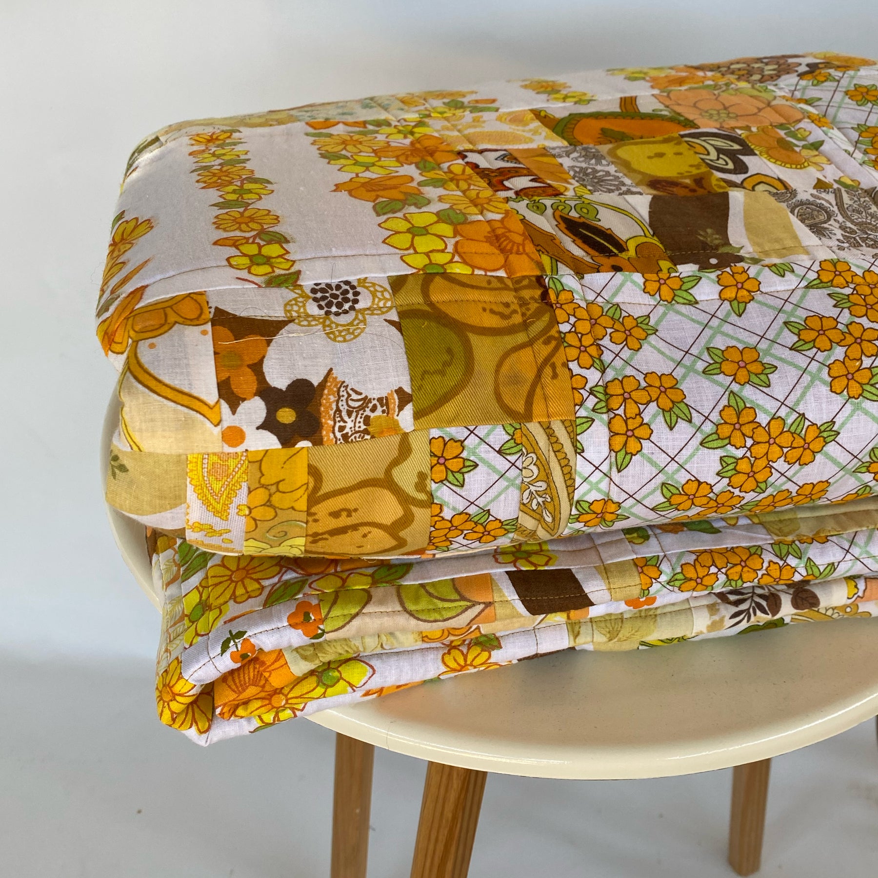 Amber Stitches Handmade Quilt Upcycled Vintage Fabrics & Wool Blanket