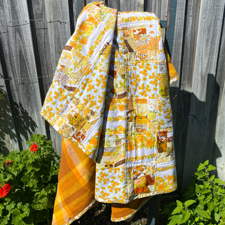 Amber Stitches Handmade Quilt Upcycled Vintage Fabrics & Wool Blanket