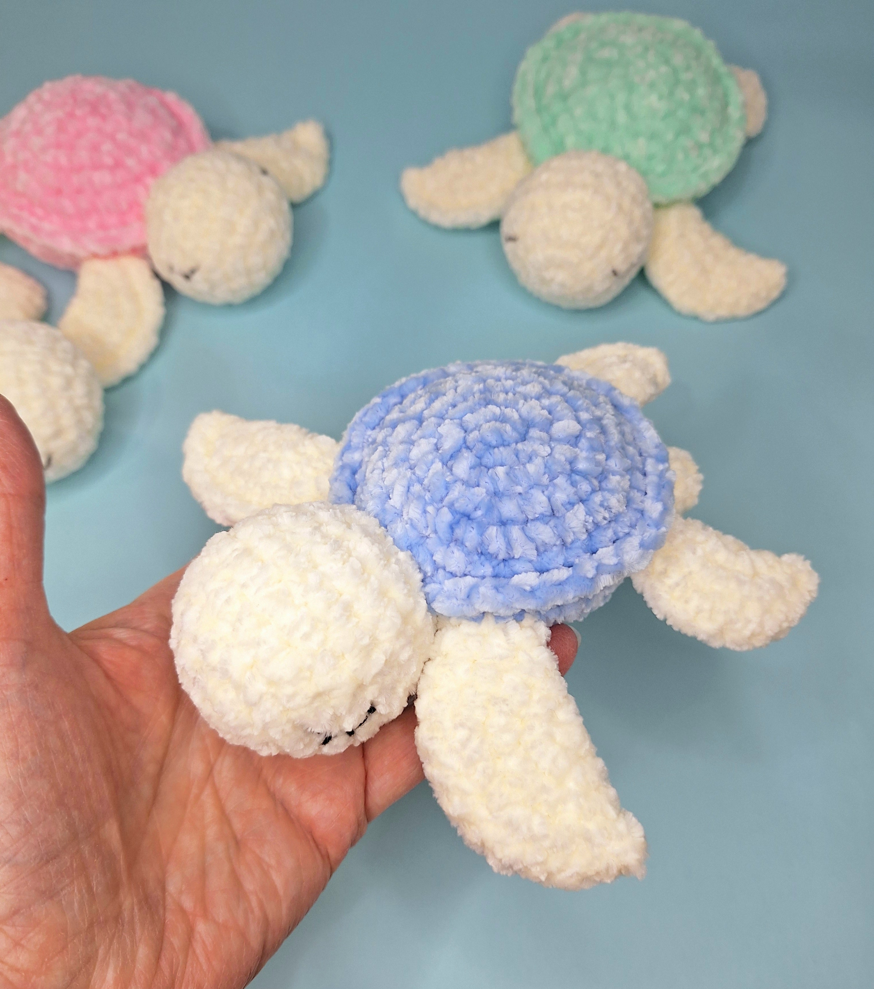Handmade Velvetine Baby Turtle- Soft, Crochet Plush Toy